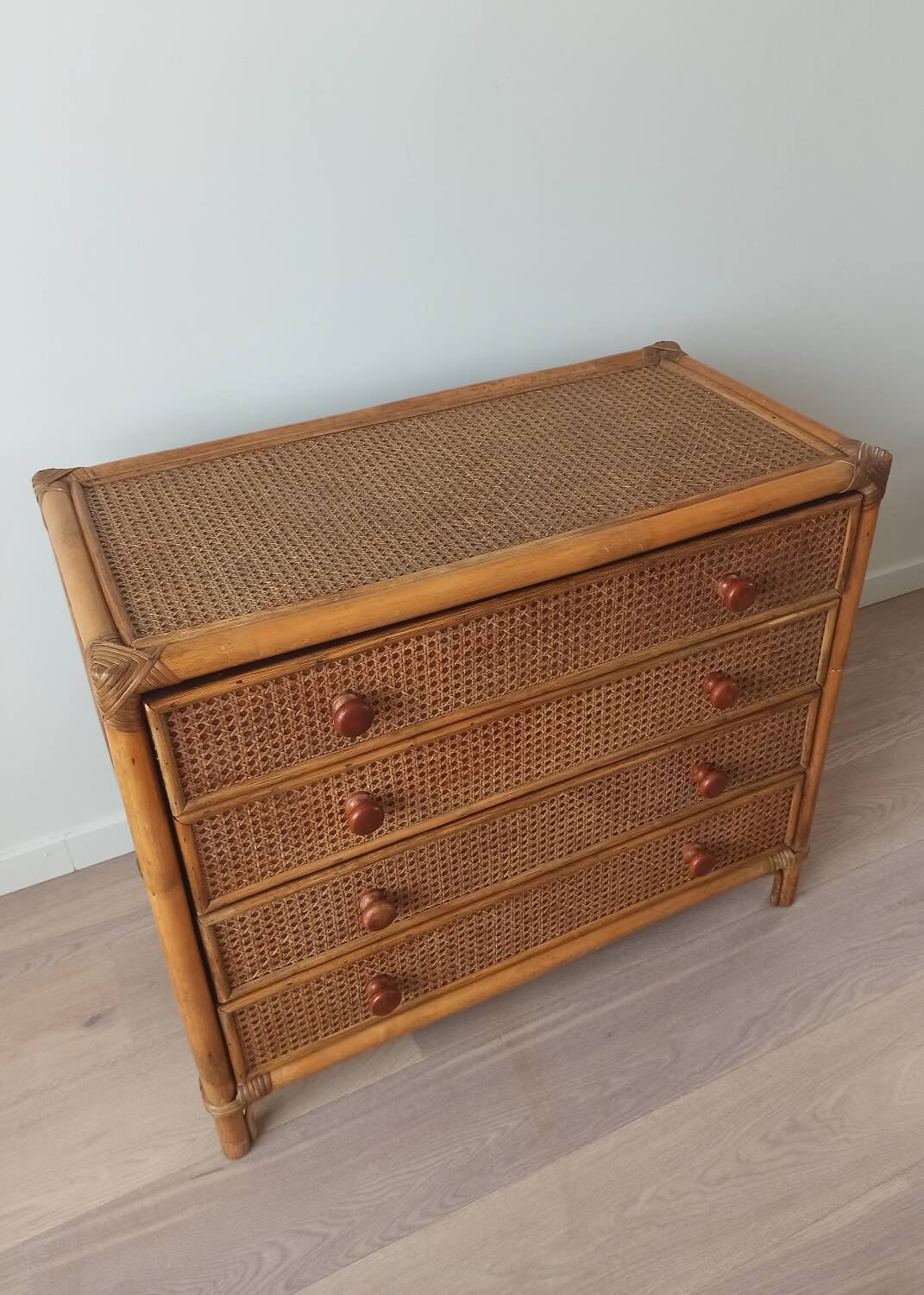 Bamboo and rattan chest of drawers, 70's