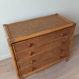 Bamboo and rattan chest of drawers, 70's