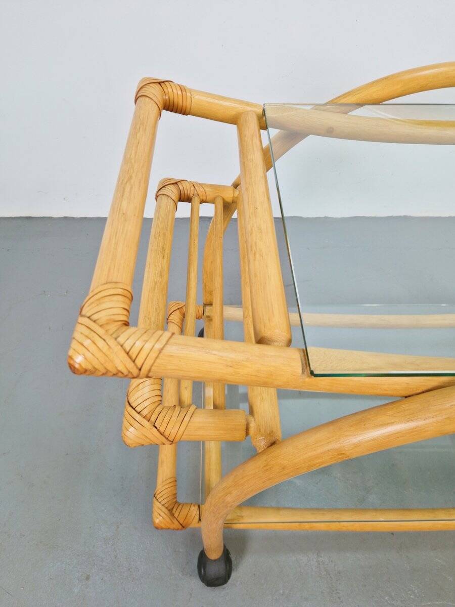 Vintage Trolley in Rattan, Bentwood and Leather, Italy, 1970s