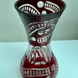 Bohemian crystal vase in ruby red color