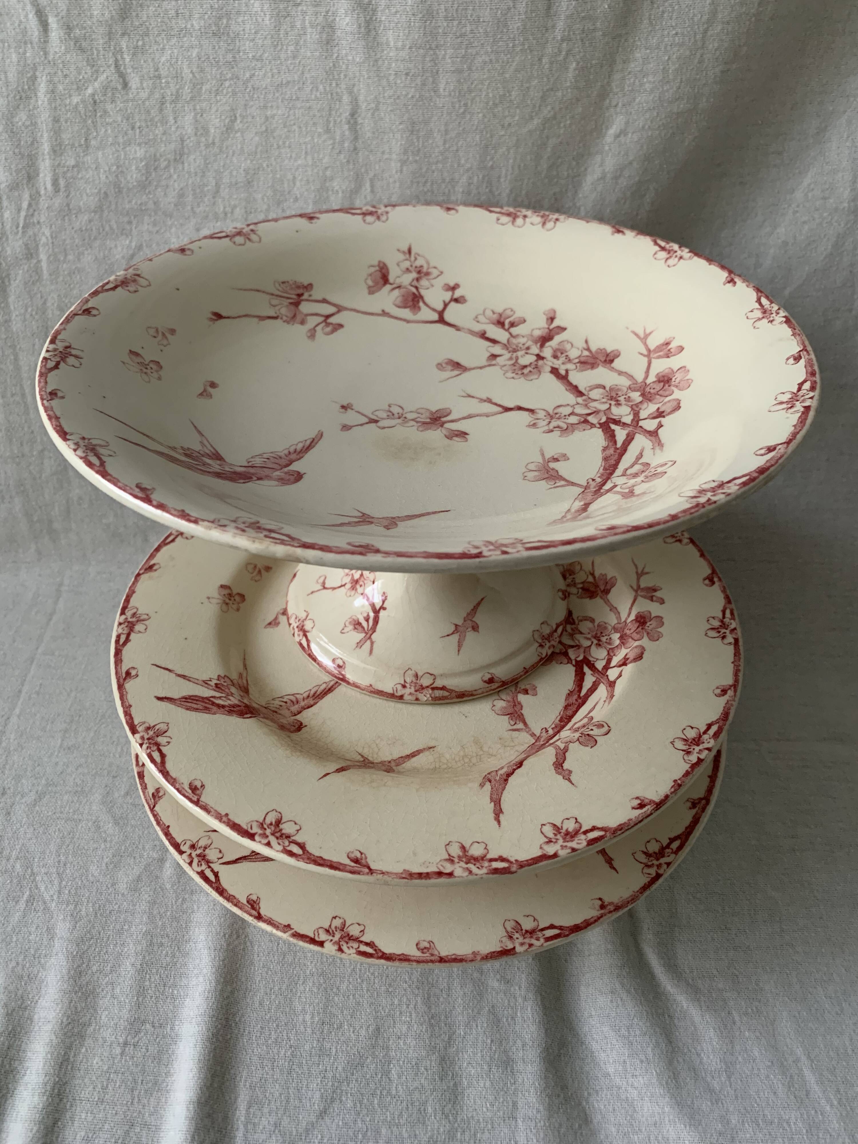 3 red compotiers Gien Iron Land The 20th century Martinets