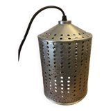 Industrial pendant lamp in perforated gray metal