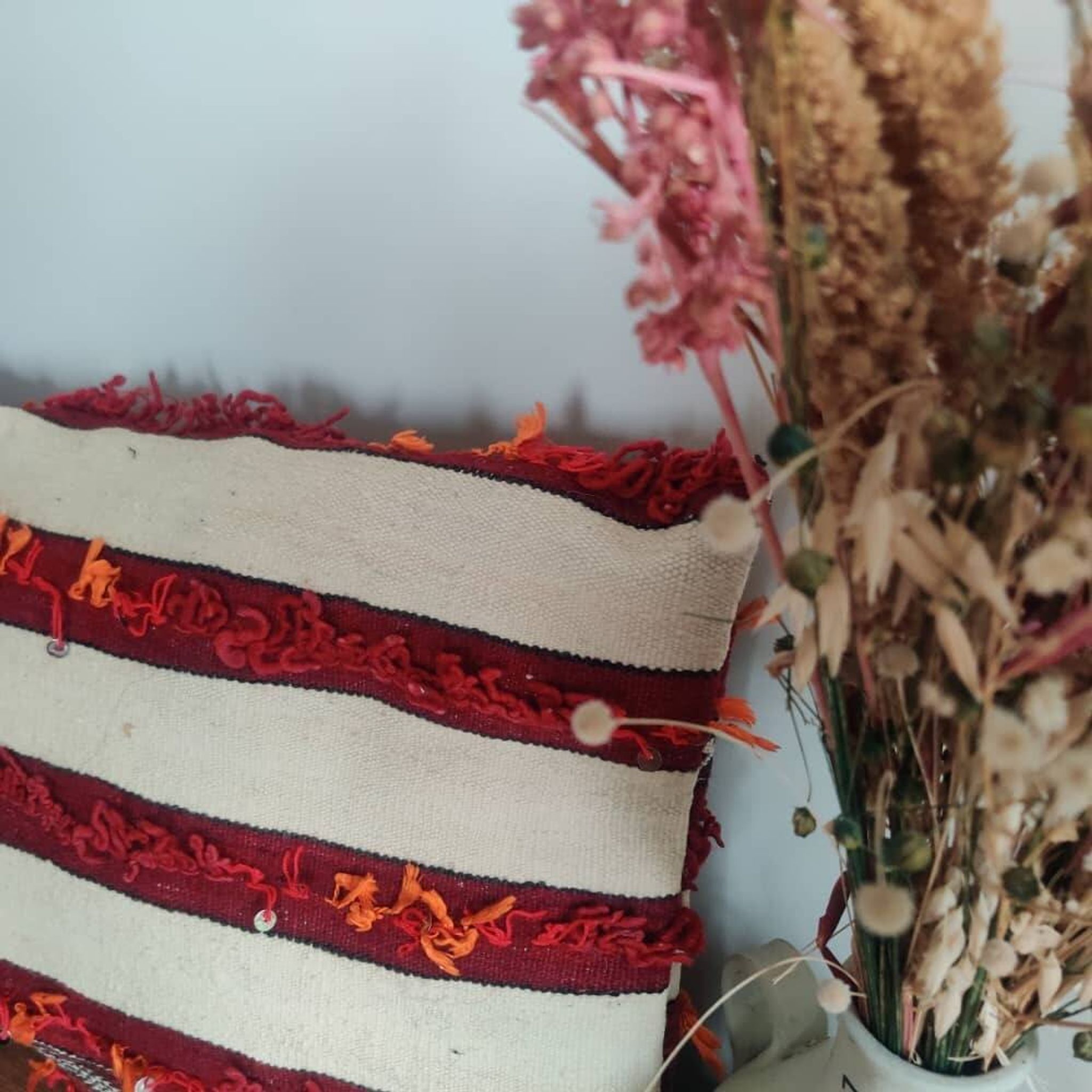Coussin berbère Handira rouge et blanc