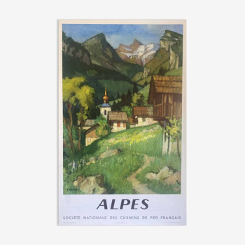 Affiche original chemin de Fer Alpes SNCF par Capon 1956 - Petit Format - On linen