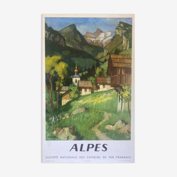 Original Alpes SNCF Railway poster by Capon 1956 - Small Format - On linen