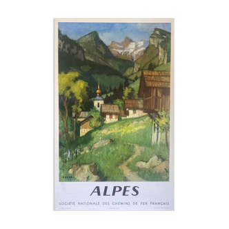 Affiche original chemin de Fer Alpes SNCF par Capon 1956 - Petit Format - On linen