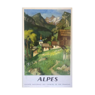 Original Alpes SNCF Railway poster by Capon 1956 - Small Format - On linen
