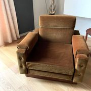 Paire de fauteuils vintage en velours et palissandre