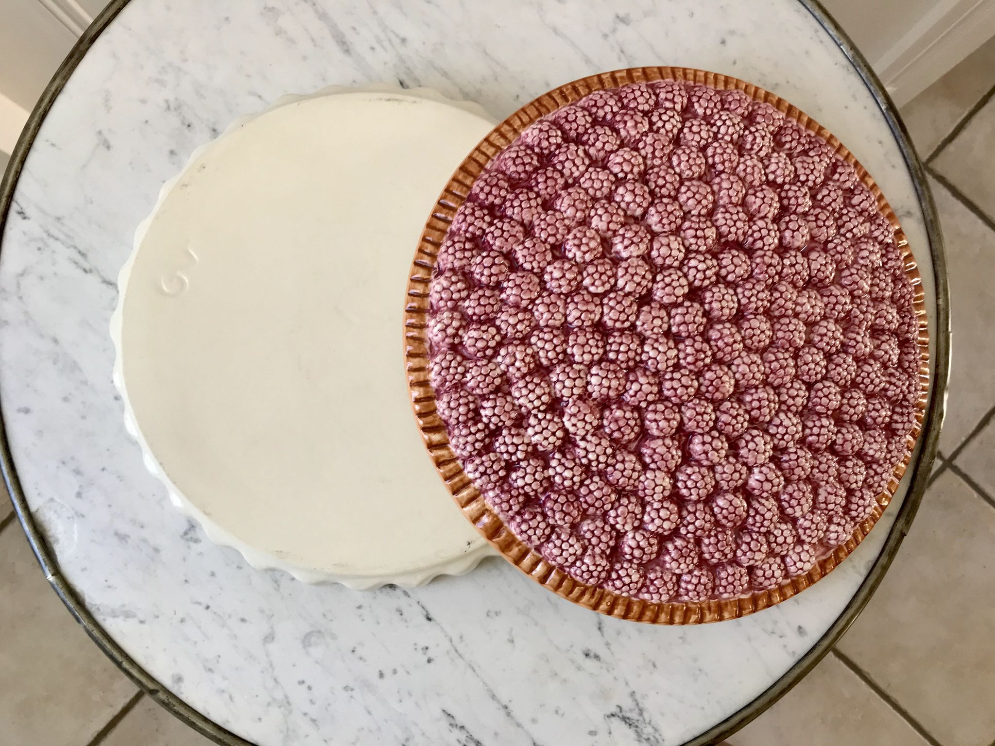 Vintage raspberry slurry pie dish 50s
