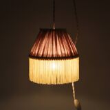 Small floral portable lamp with fringed finish