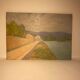Tableau ancien, double face, paysage bord de Saône, début XX siècle