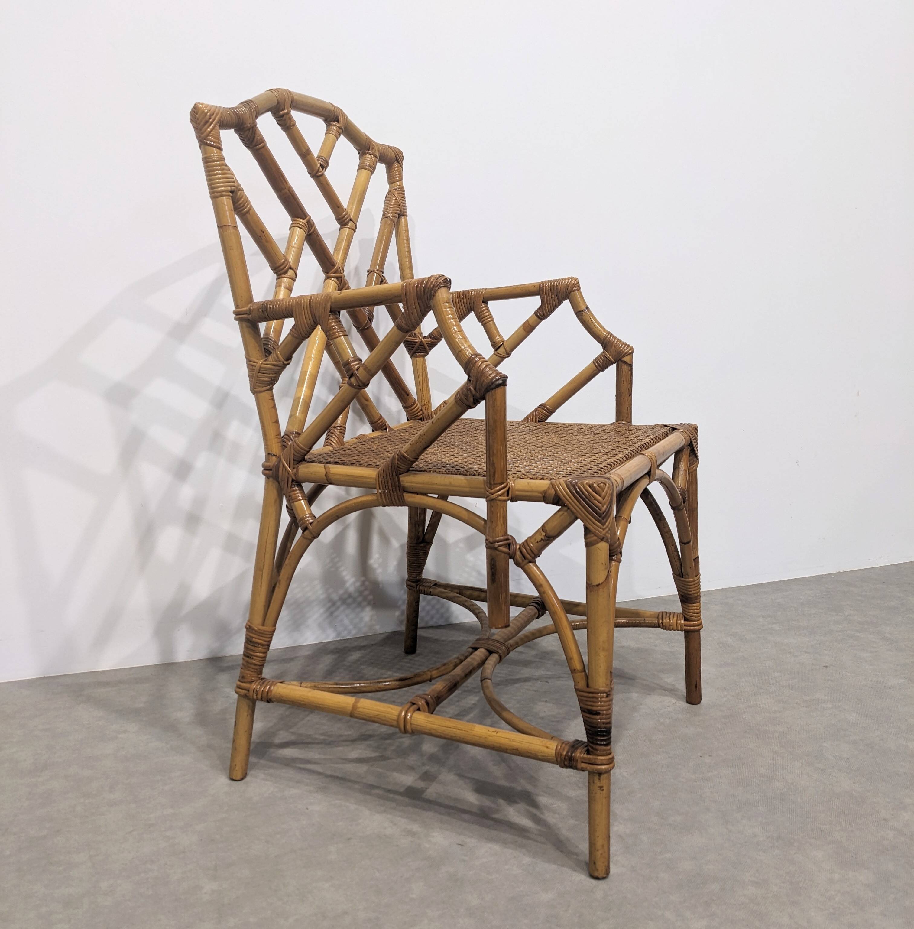 Vintage rattan and bamboo armchair