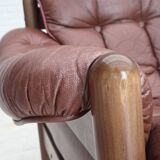 1970s, 2-seater Swedish sofa, brown leather with patina, dark beech wood.