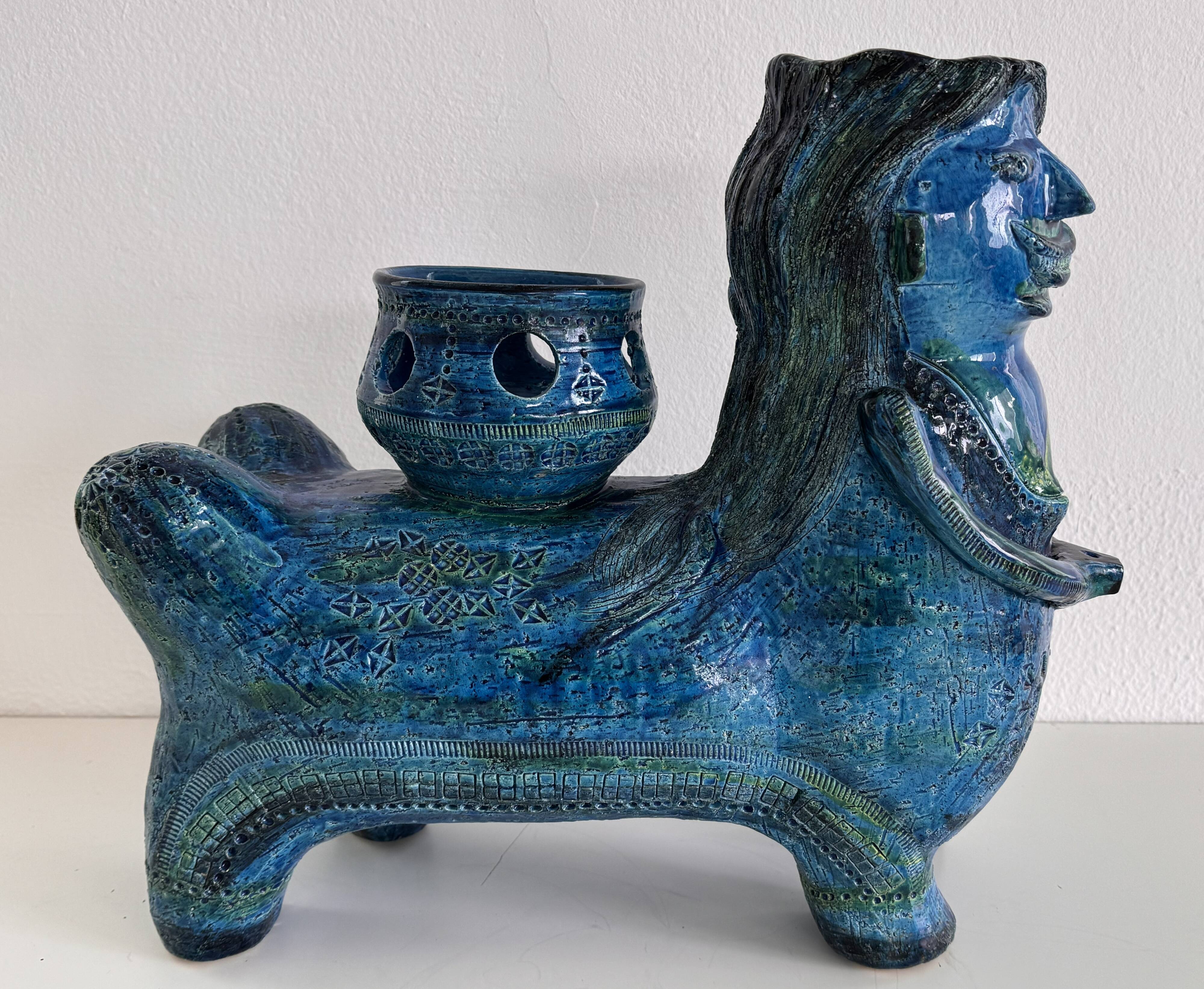 Aldo Londi for Bitossi Rimini Blu Ceramic Plant Centaur Sculpture, Italy, 1