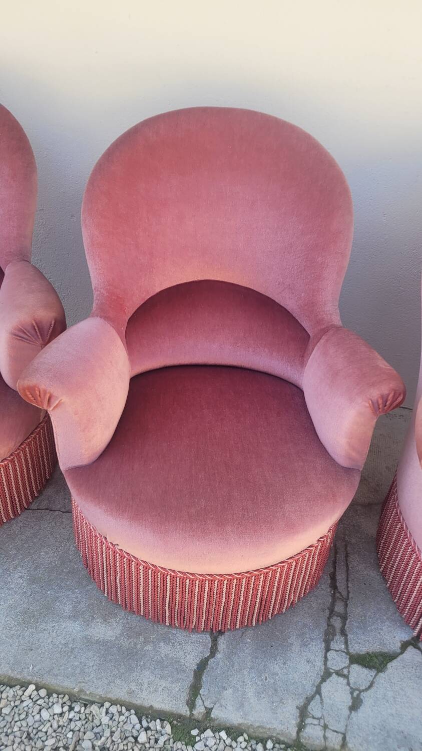 Série de 4 Fauteuils crapauds en velours ancien 1930s