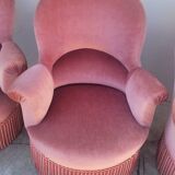 Série de 4 Fauteuils crapauds en velours ancien 1930s