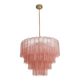 Mid Modern Italian Pink Murano Glass Cascading Suspension Lamp with Brass Frame