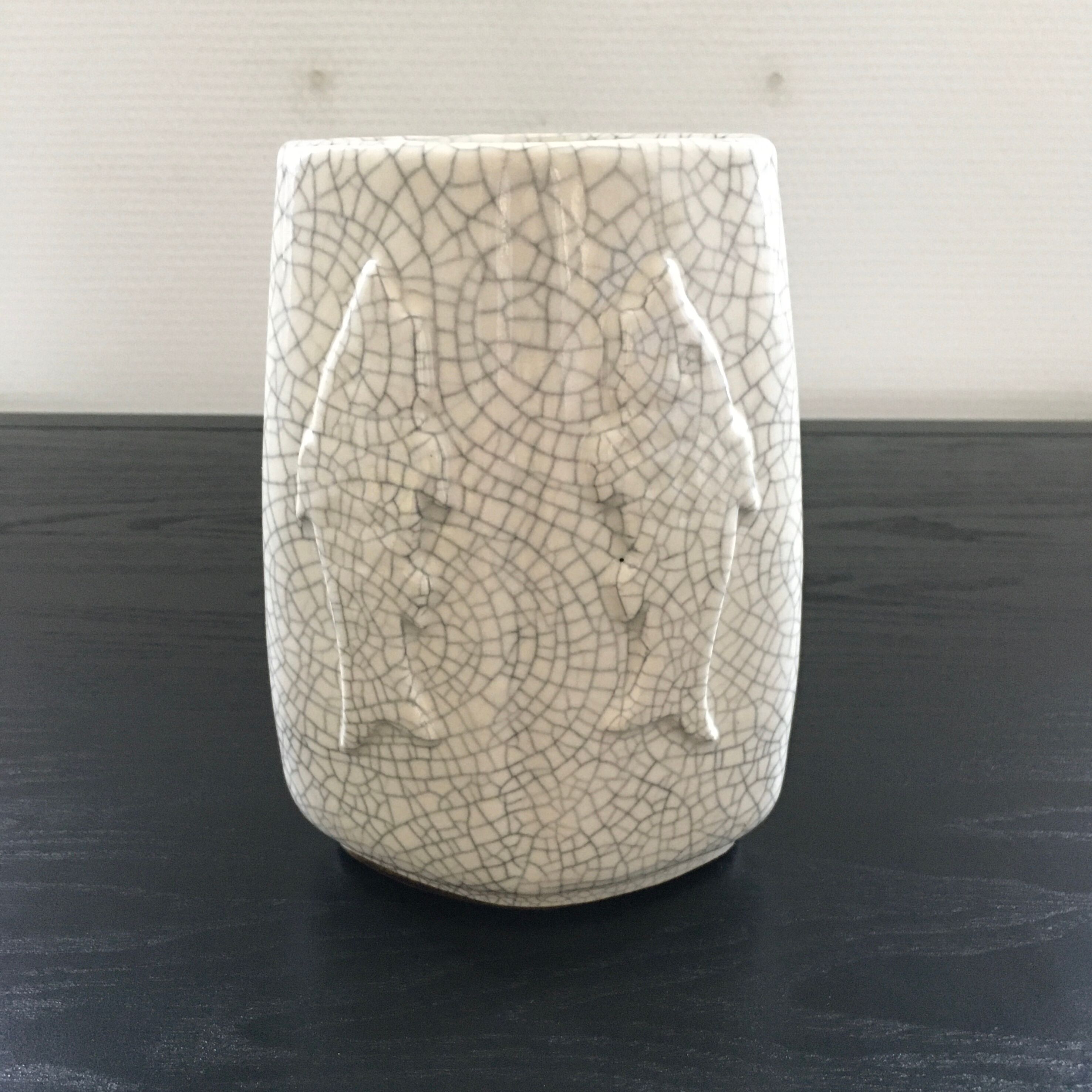 Raku vase with fish and seahorse decoration