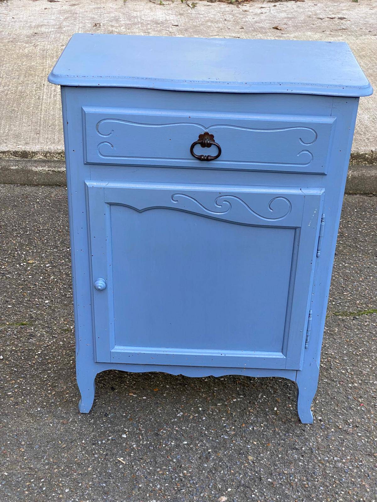 Vintage Louis XV style commode in grey-blue wood.