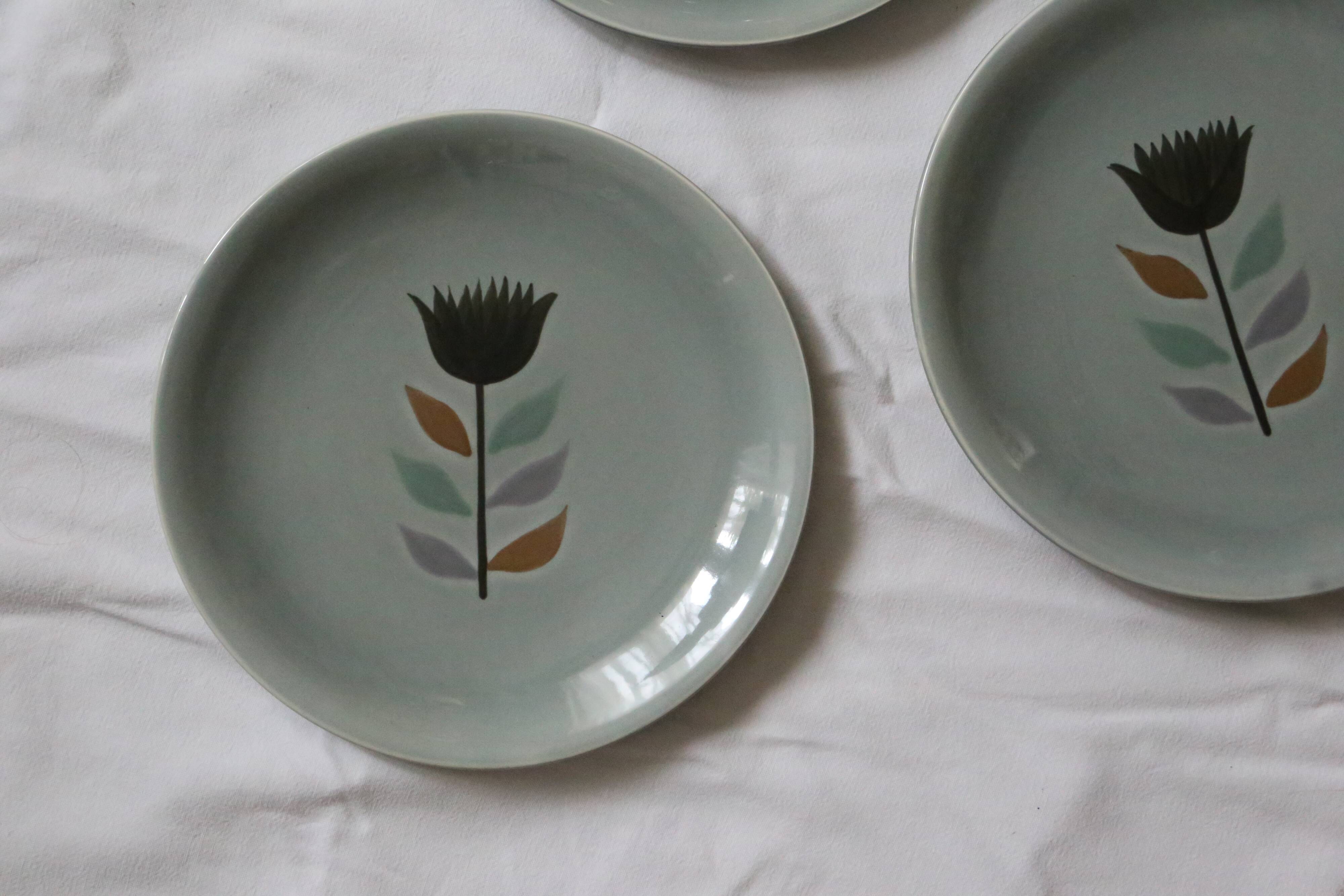 Set of 4 flat plates Salins, Montpezat pattern, vintage French