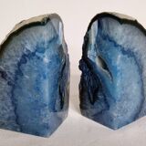 Pair of polished blue agate bookends - 11 cm