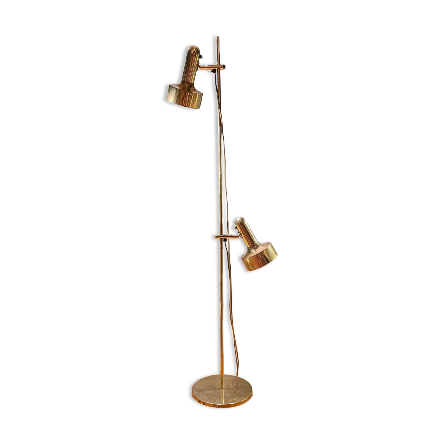 Danish floor lamp 2 height adjustable reflectors in gilded brass TS BELYSNING