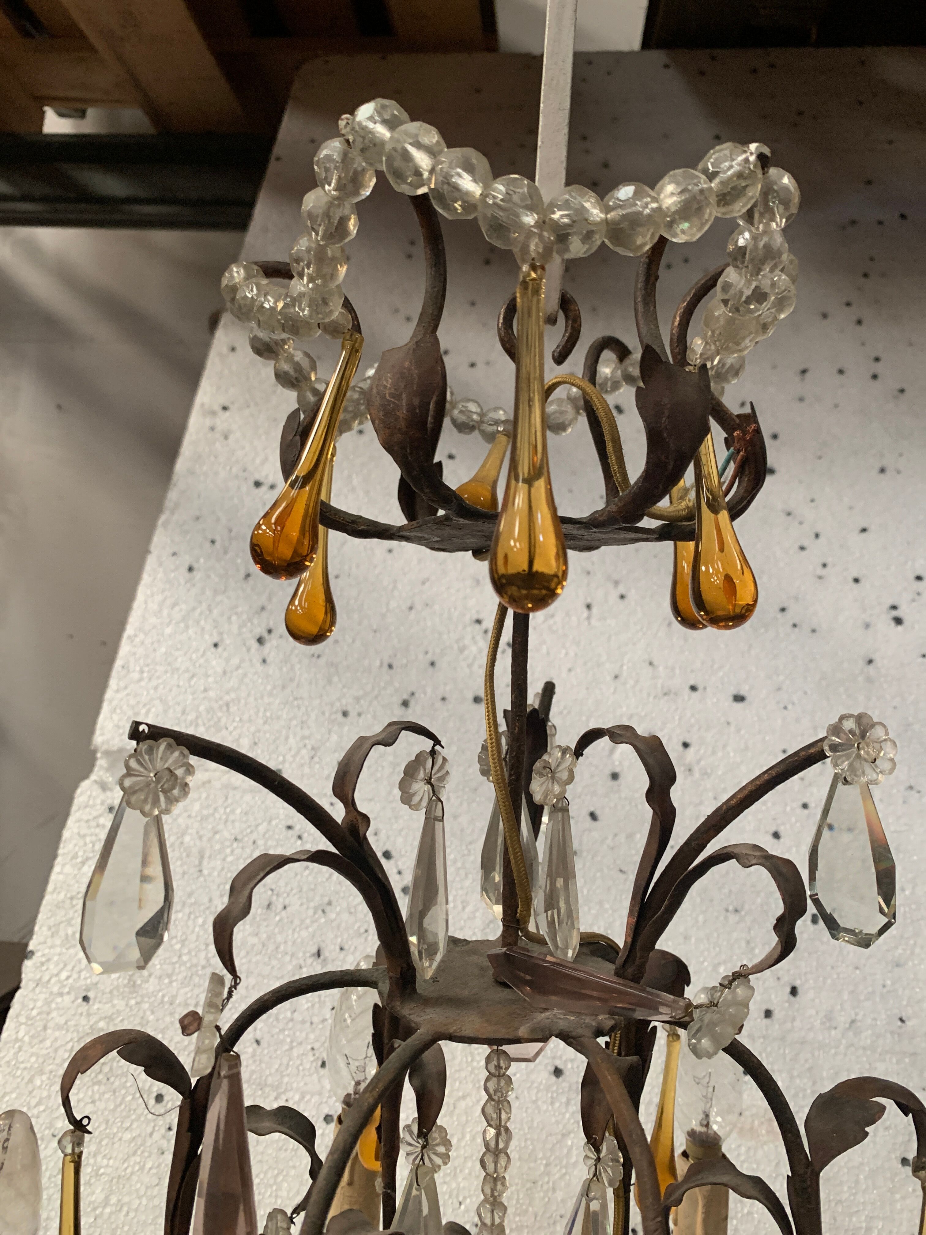 Louis XV style cage chandelier with pendants and drop of water XX century