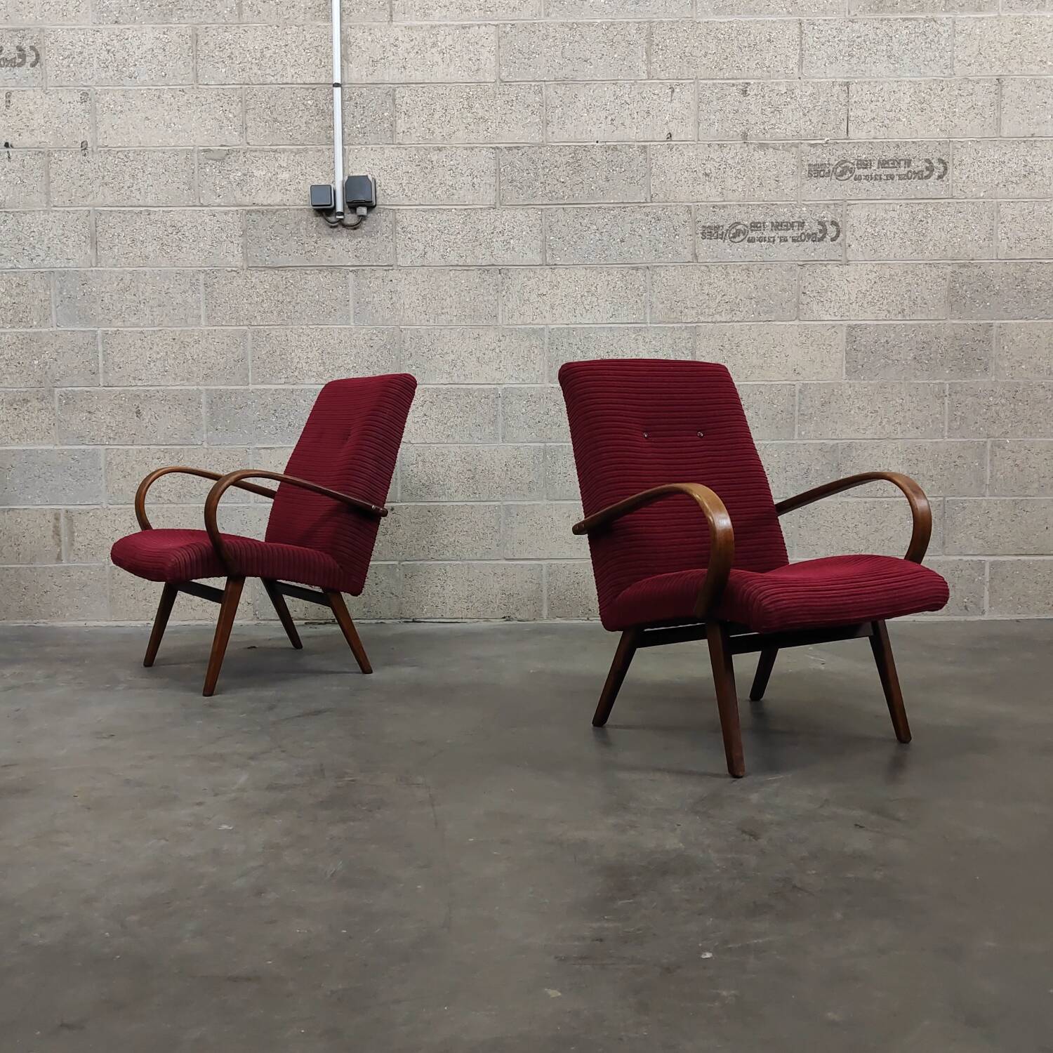 Pair of model 6951 corduroy armchairs by Jaroslav Smidek for Ton 1960