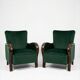 Art Deco Velvet Lounge Chairs in Dark Green Velvet, Set of 2