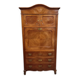 Rare Biedermeier guillotine secretary, made of walnut and marquetry.