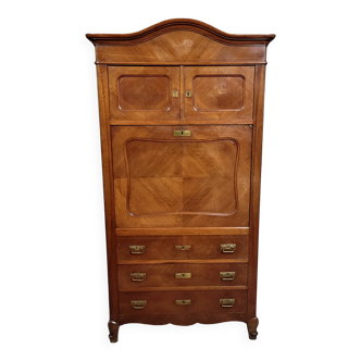 Rare Biedermeier guillotine secretary, made of walnut and marquetry.