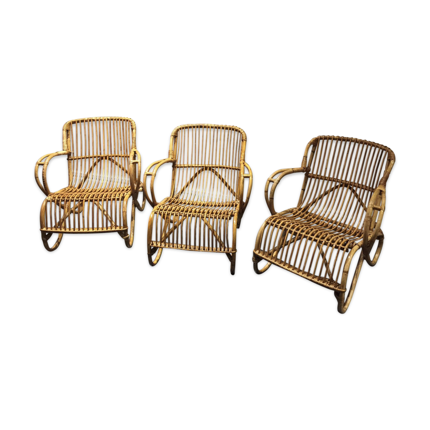 Set de trois fauteuils en rotin