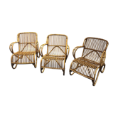 Set de trois fauteuils en rotin
