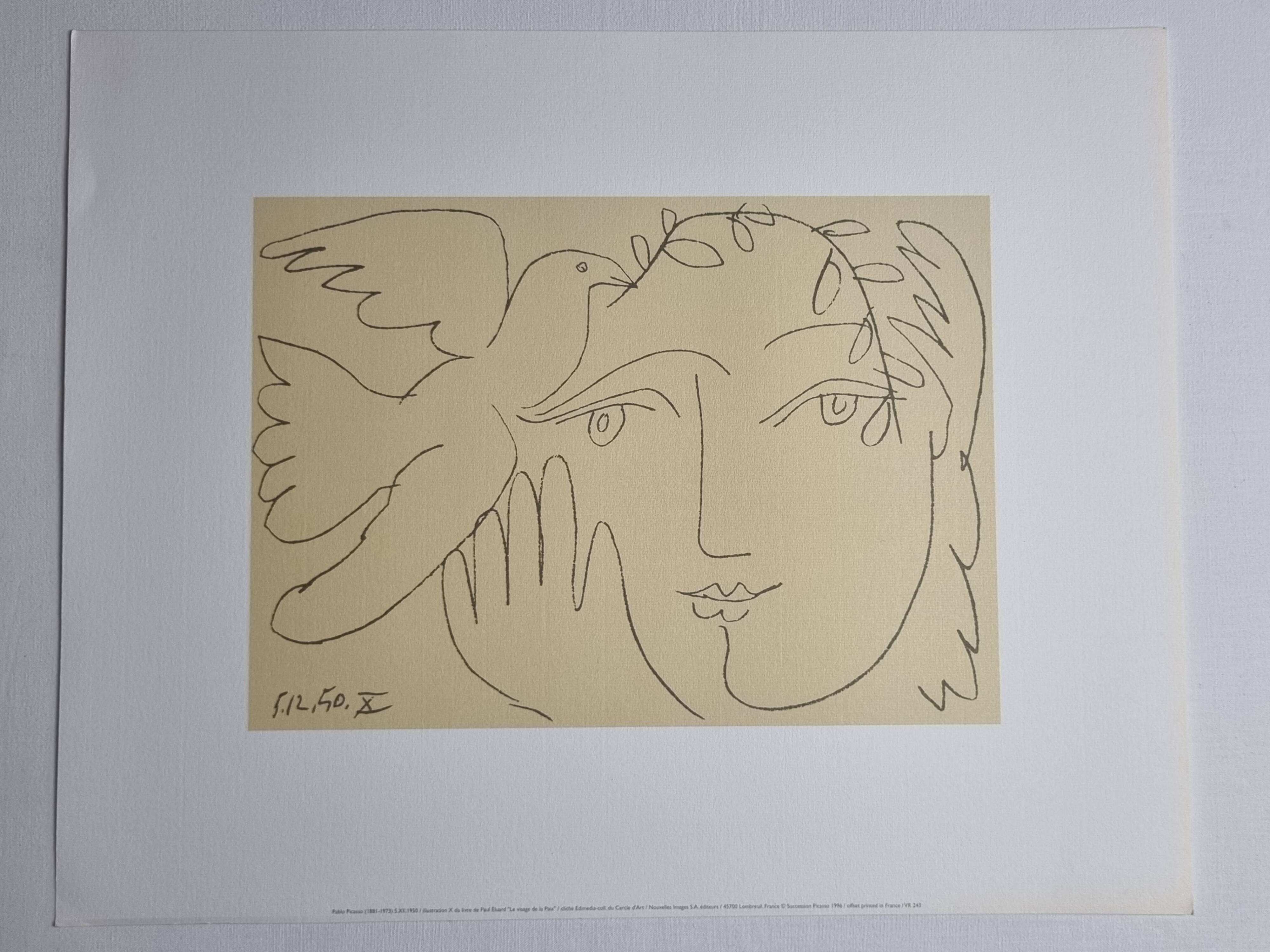 Vintage offset print after Pablo Picasso, "The Face of Peace", 40 x50 cm