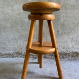 Vintage tripod workshop stool in pitchpin with height-adjustable screws