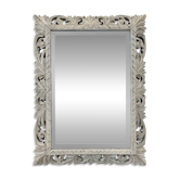 Mirror with a carved wooden frame, openwork, light grey patina.