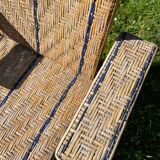 Braided wicker chaise longue, rattan and chestnut