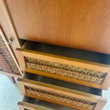 Petite armoire chêne et osier 1960