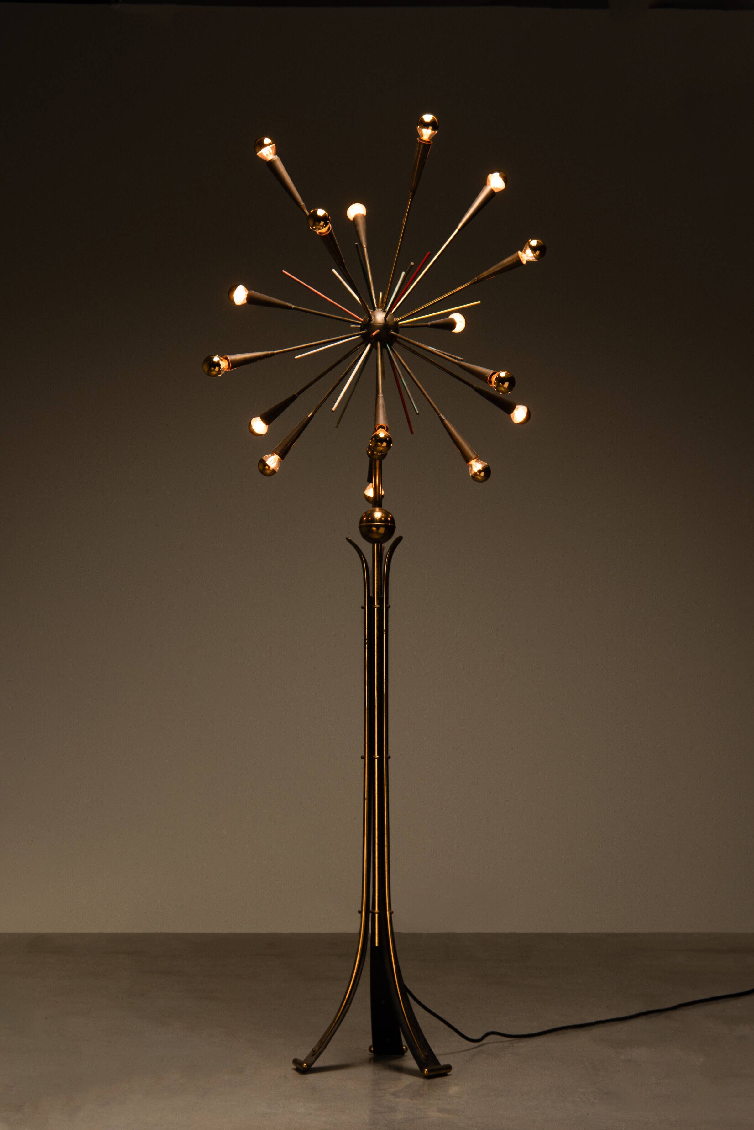Rare 1950s brass sputnik floor lamp stilnovo style