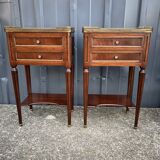 Pair of mahogany bedside tables, marble top, Louis XVI style
