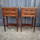 Pair of mahogany bedside tables, marble top, Louis XVI style