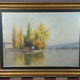 Oil on Canvas by Eugène Devaud De Madelin: Lake Geneva in Switzerland