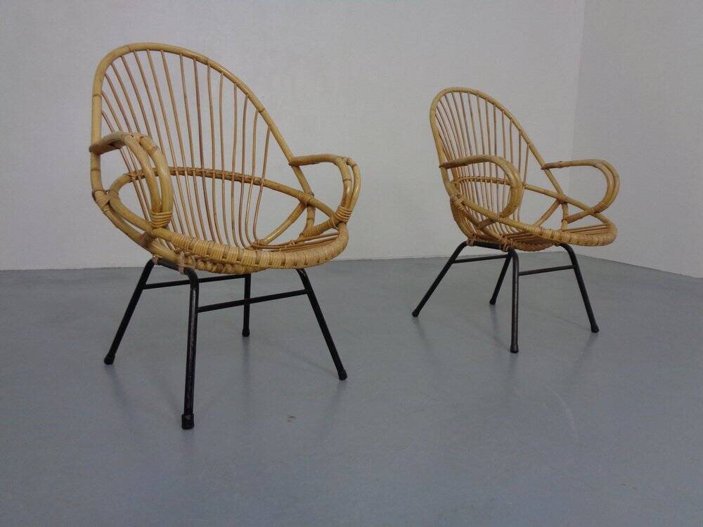 Set of Dutch Mid-Century Bamboo Chairs by Rohé Noordwolde, 1950s
