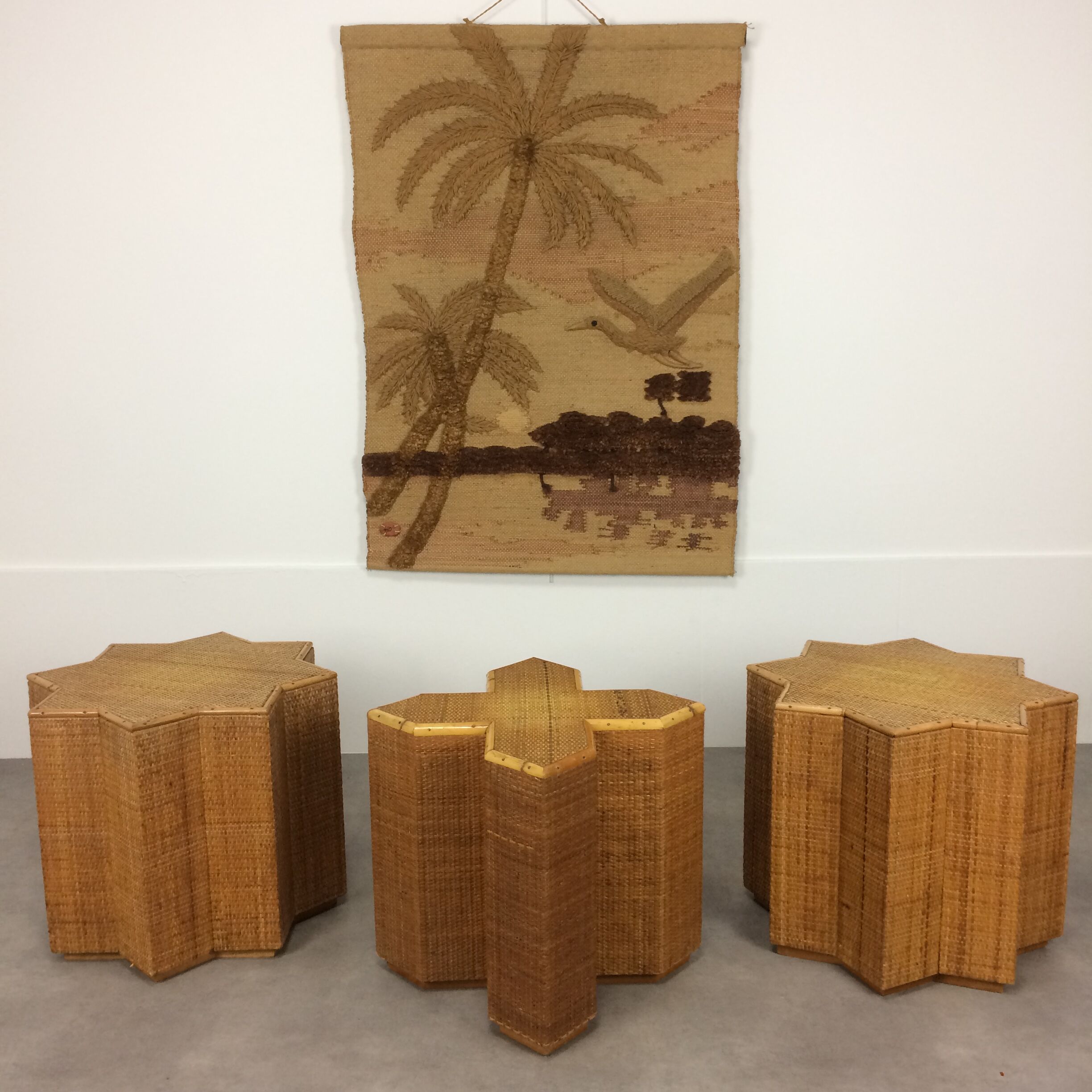 70's jute tapestry with palm trees jungle