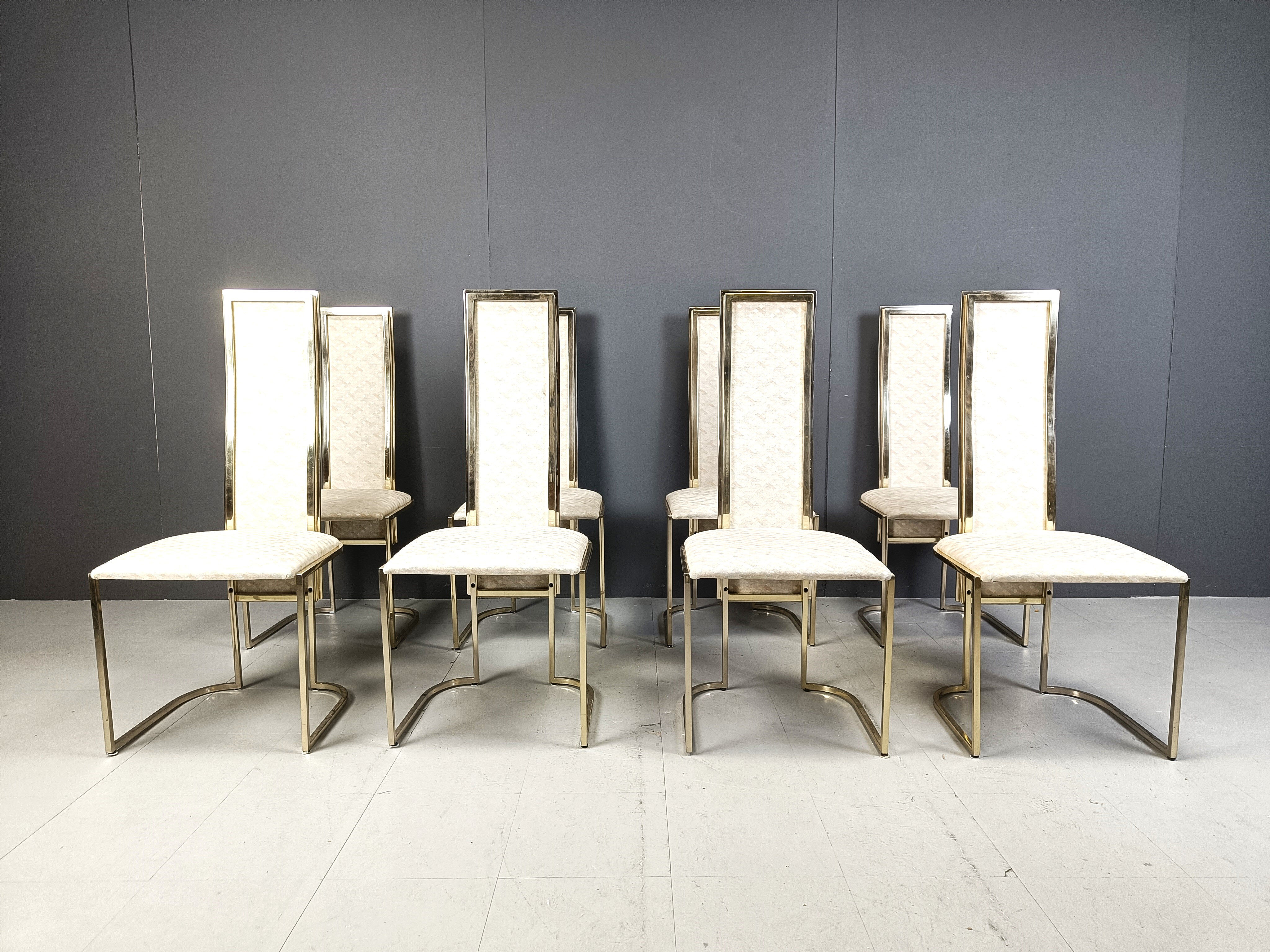 Vintage brass dining chairs by Belgo Chrom, 1970s - set of 8
