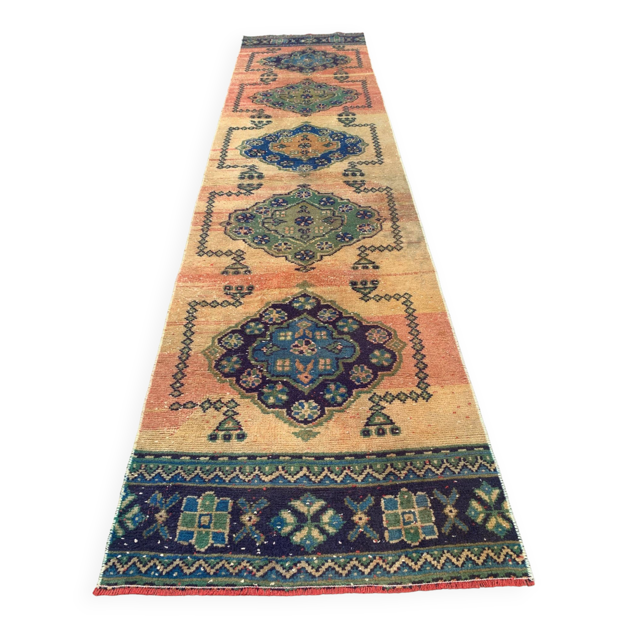Distressed Turkish Runner 335x81 cm wool Vintage Tribal Rug