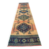 Tapis tribal vintage en laine, turc en détresse, 335x81 cm