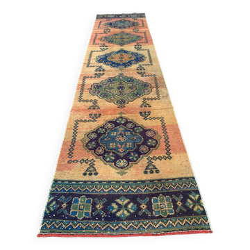 Distressed Turkish Runner 335x81 cm wool Vintage Tribal Rug