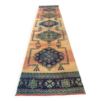 Tapis tribal vintage en laine, turc en détresse, 335x81 cm