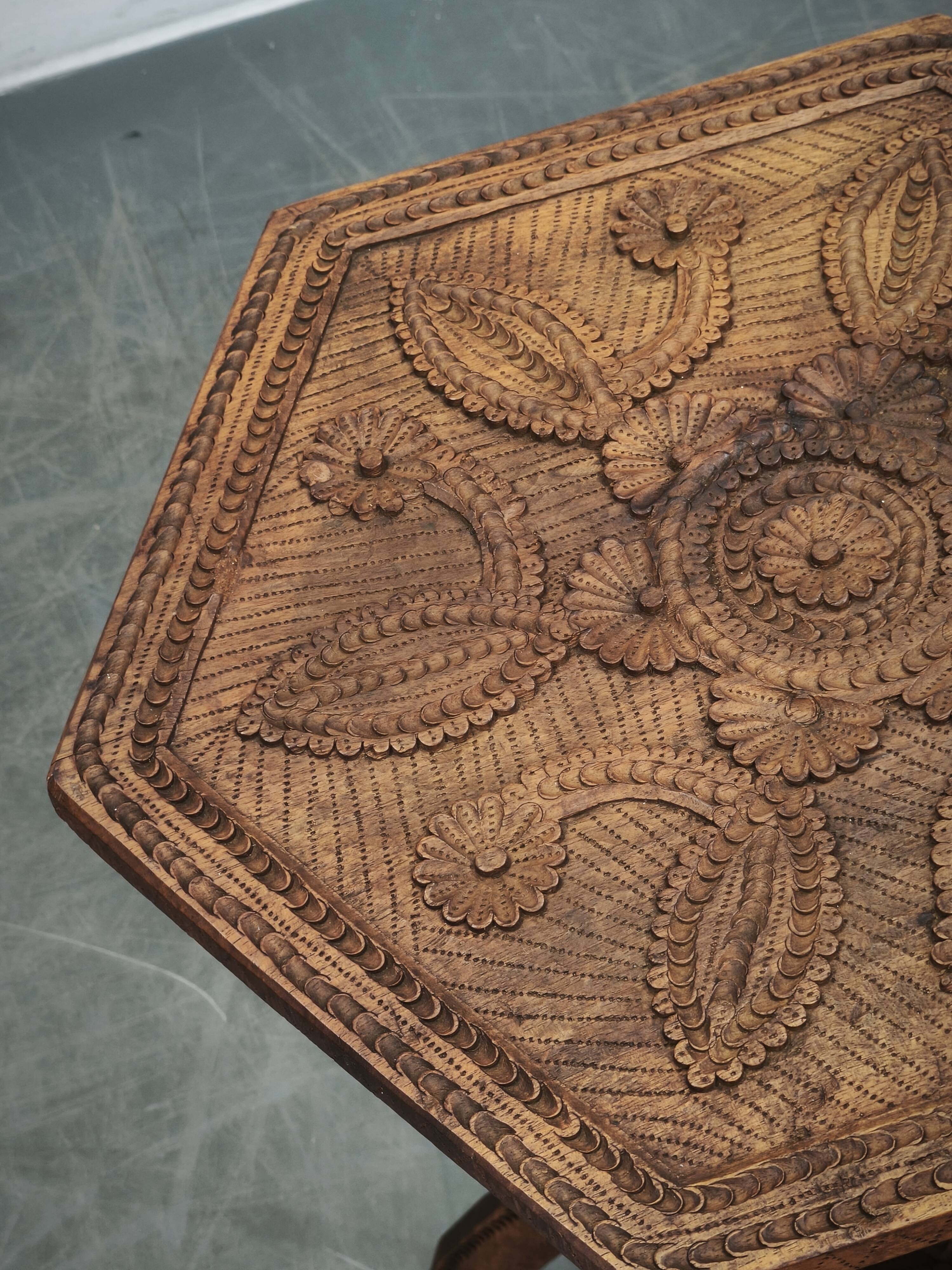 Circa 1900 Central European Hand-Carved Beech Side Table